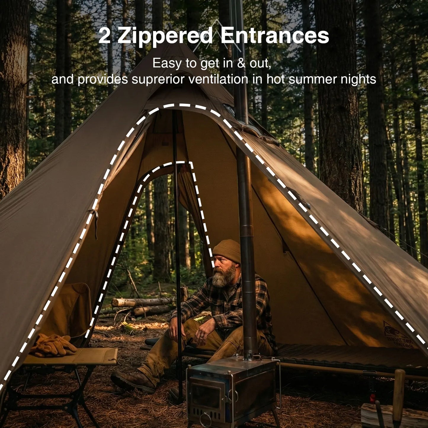 OneTigris Northgaze 2.0 Camping Tent with Snow Skirt Lightweight Pyramid Teepee with Chimney Hole for Travel Backpack Trekking