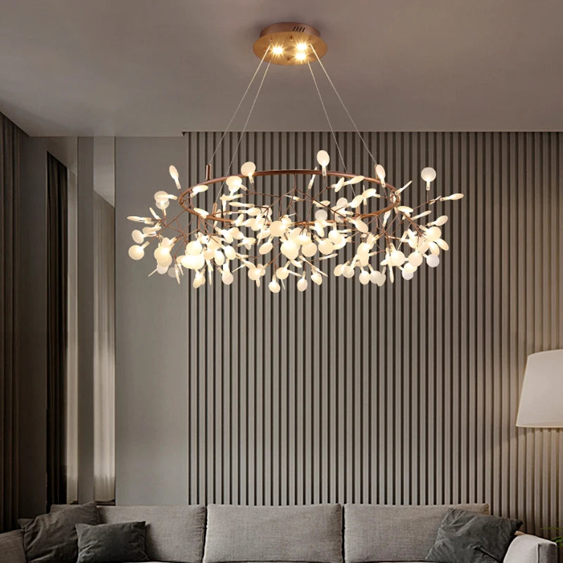 Nordic Rose Gold Black Branch Firefly Indoor Chandelier,Hanging Living Dining Room Restaurant Kitchen Pendant Lamp Home Decor
