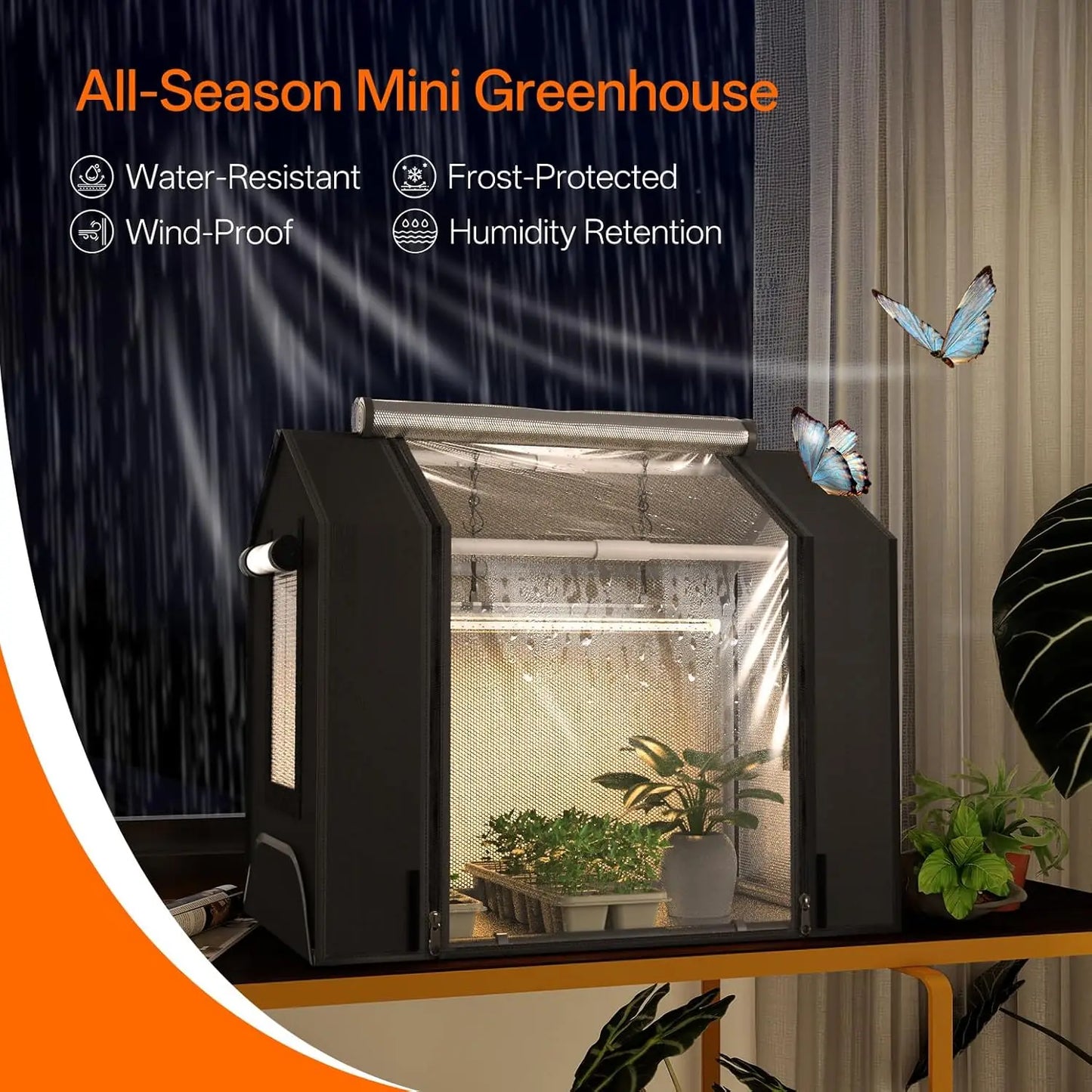 Indoor Greenhouse with Grow Light, Mini Grow Tent for Seed Starting & Plant Growth, 18W Timer Light, Waterproof Base
