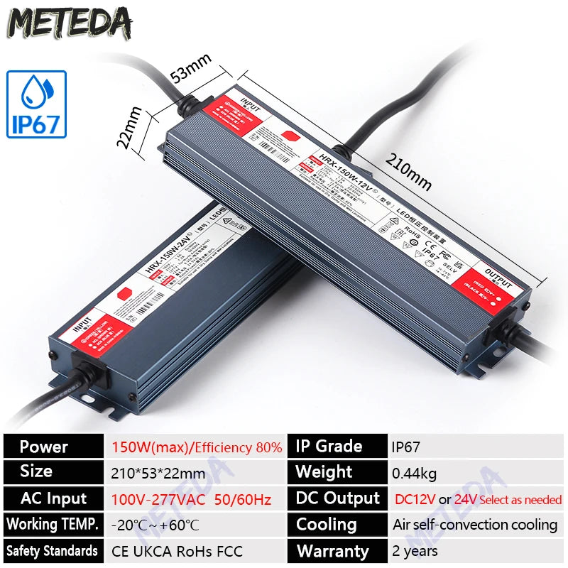 IP67 waterproof power supply DC 12V 24V LED outdoor lighting transformer LED driver 60W 100W 200W 300W 400W 500W 600W