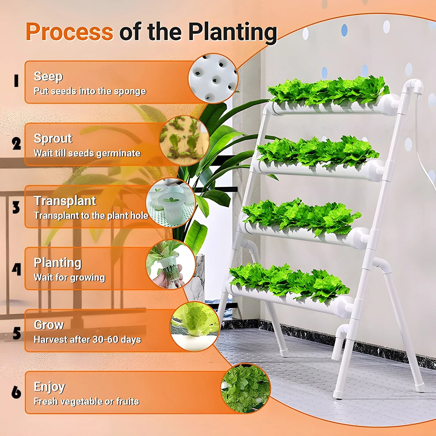 Hydroponics Growing System Kit,BHTNYOO 36 Plant Sites Food Grade-PVC Pipes Planting Equipment Hydroponic Garden Tool(110V-220V)