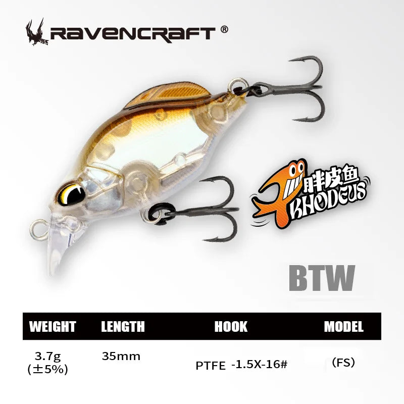 Ravencraft P-Rhodeus Swing & Sinking MINNOW 35mm 3.7g Freshwater PTFE Hook 1pc/pack Advanced Stream Fishing Gear
