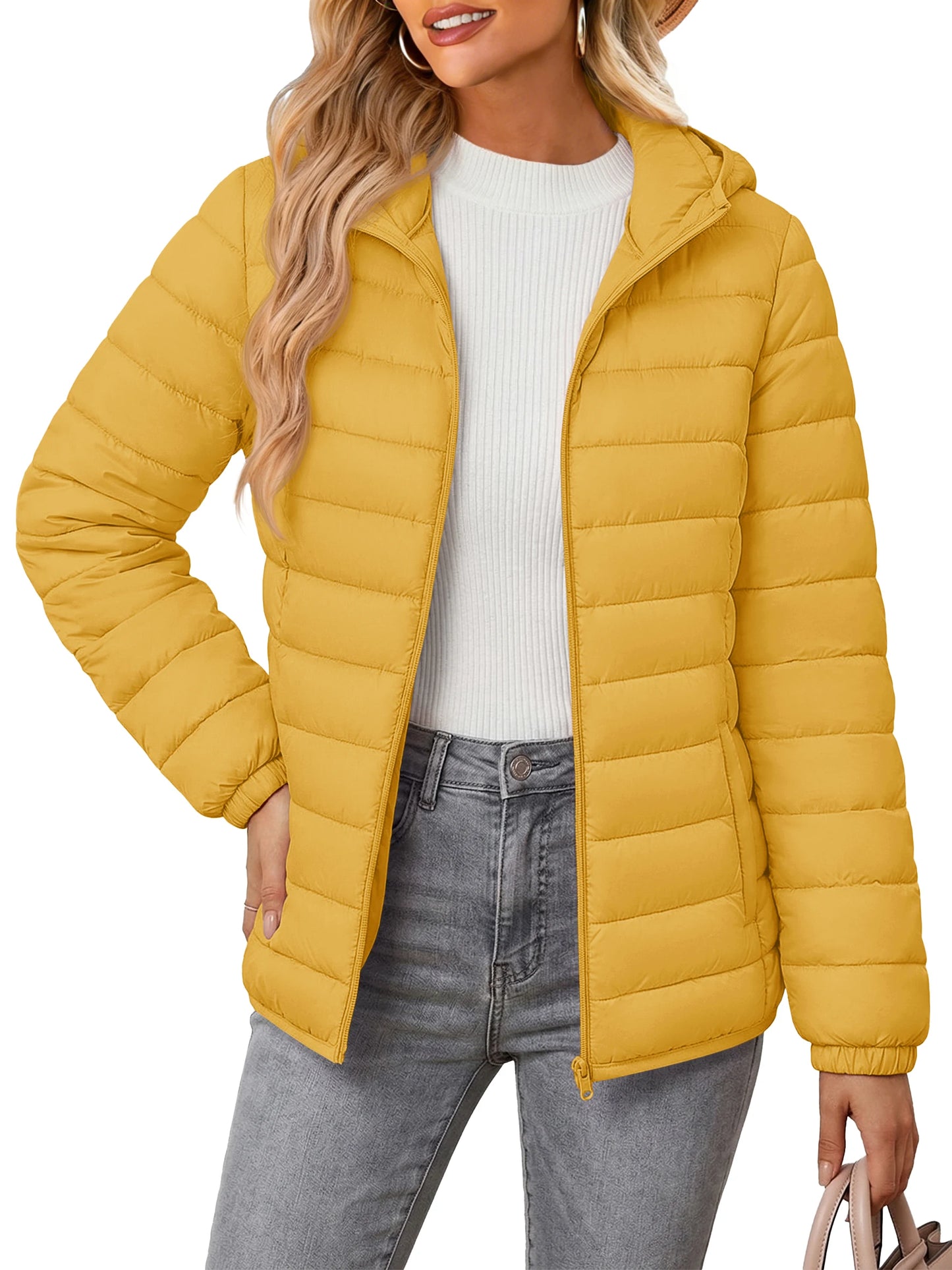TACVASEN Warm Puffer Jackets Hooded Womens Full Zip Multi-pockets Quilted Jacket Winter Waterproof Camping Down Coat Lightweight