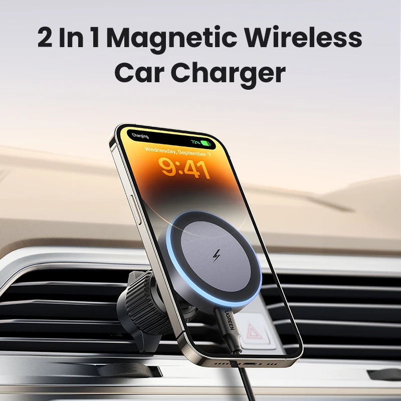 RU UGREEN Qi2 25W 15W Magnetic Car Phone Holder Wireless Charger Stand For iPhone 16 17 Pro Max Charging for Magsafe Car Charger