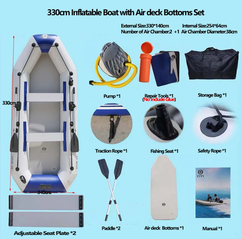 PVC Inflatable Boat 3 Layer Inflatable Fishing Boats Laminated Wear-Resistant Kayak Boats for 2-6 Person Kayak Rowing Canoe