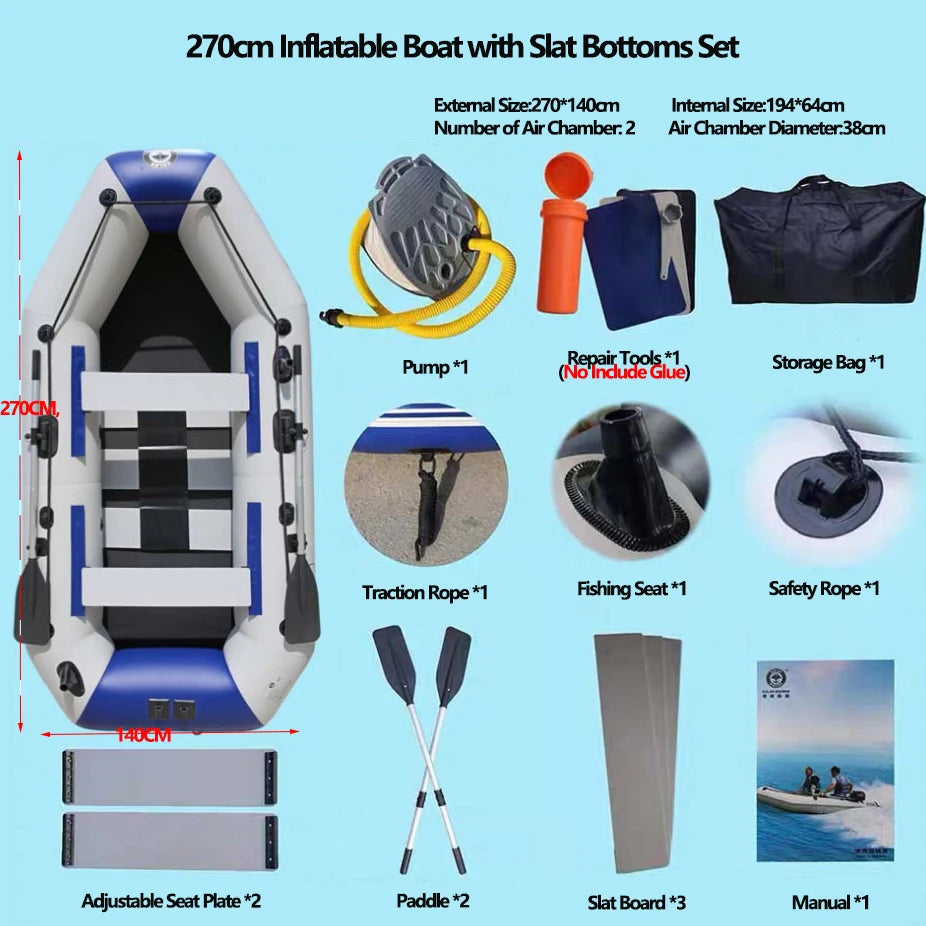 PVC Inflatable Boat 3 Layer Inflatable Fishing Boats Laminated Wear-Resistant Kayak Boats for 2-6 Person Kayak Rowing Canoe