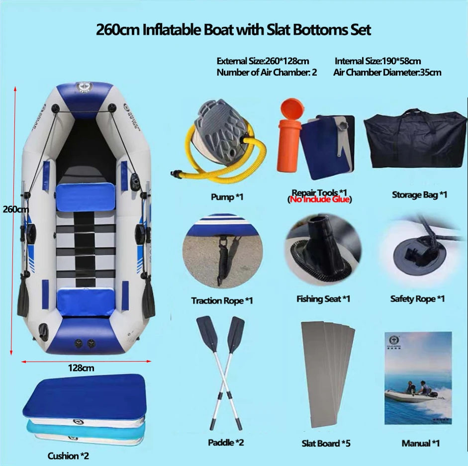 PVC Inflatable Boat 3 Layer Inflatable Fishing Boats Laminated Wear-Resistant Kayak Boats for 2-6 Person Kayak Rowing Canoe