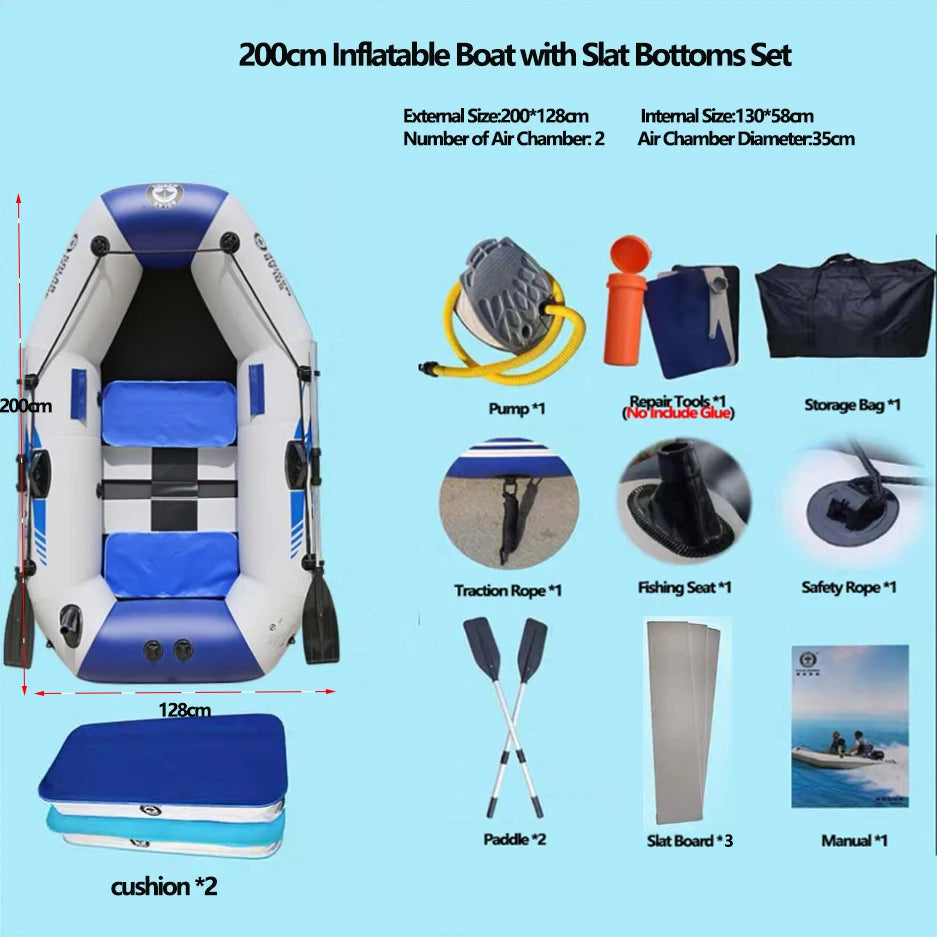 PVC Inflatable Boat 3 Layer Inflatable Fishing Boats Laminated Wear-Resistant Kayak Boats for 2-6 Person Kayak Rowing Canoe