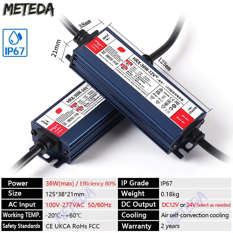IP67 waterproof power supply DC 12V 24V LED outdoor lighting transformer LED driver 60W 100W 200W 300W 400W 500W 600W