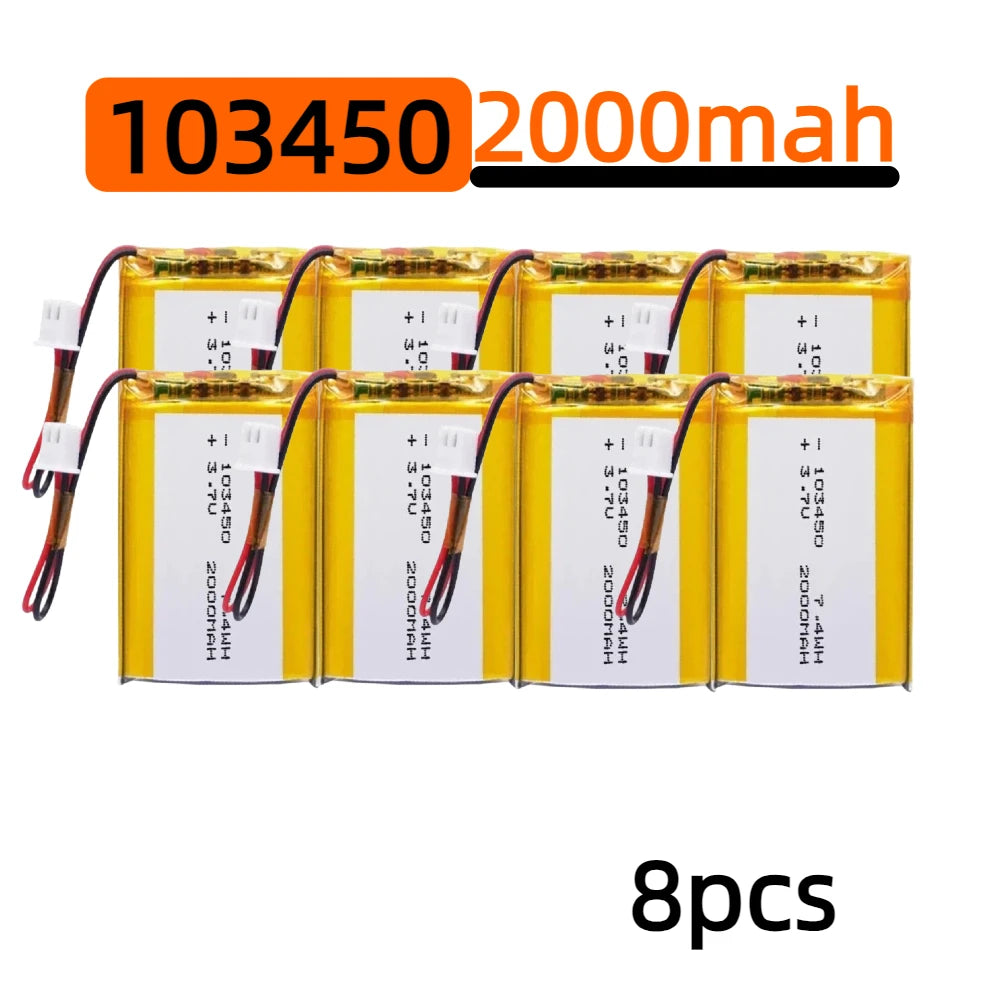 2000mAh 103450 Lithium Polymer Battery 3.7V with JST PH 2.0 Connector – Rechargeable Battery for RC Toys, Electronics