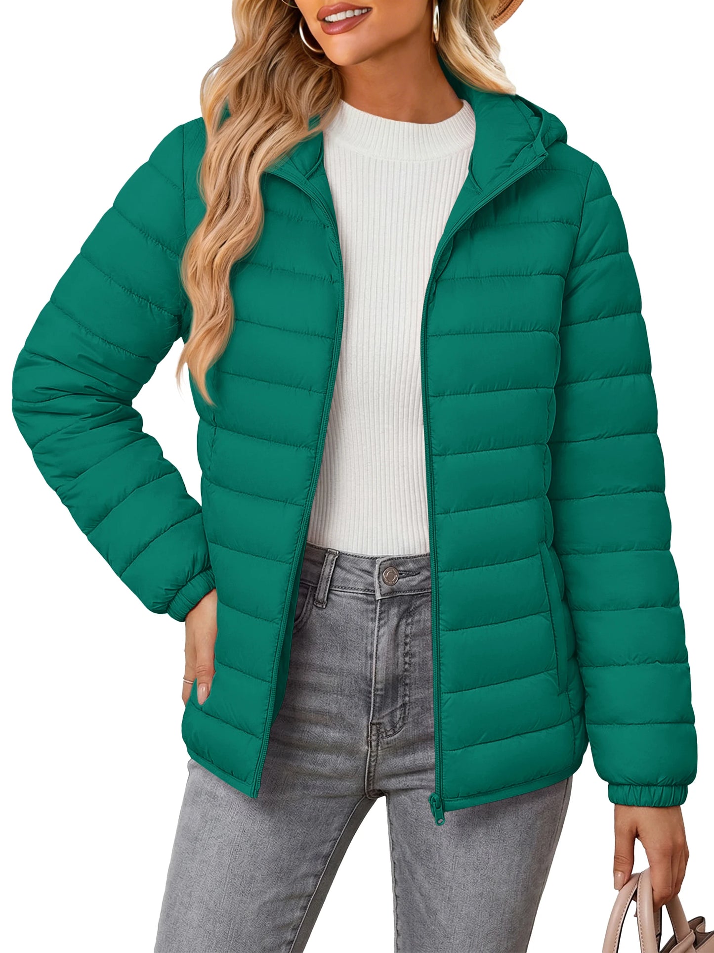 TACVASEN Warm Puffer Jackets Hooded Womens Full Zip Multi-pockets Quilted Jacket Winter Waterproof Camping Down Coat Lightweight