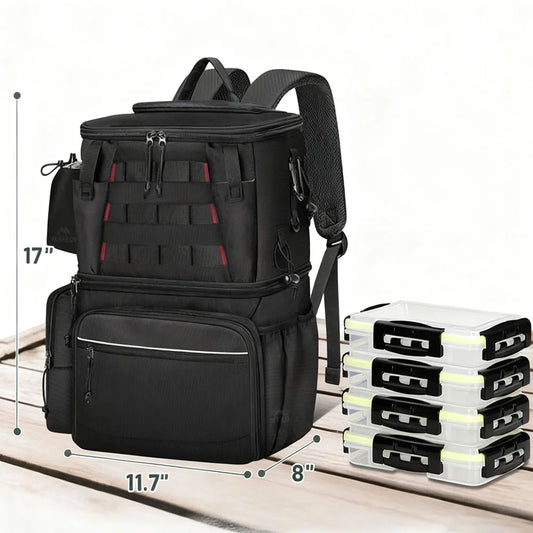 Fishing Backpack, Water Resistant Fishing Tackle Box Bag 4 Tackle Boxes,40/26L Tackle Bag Storage Fishing Gear and Equipme