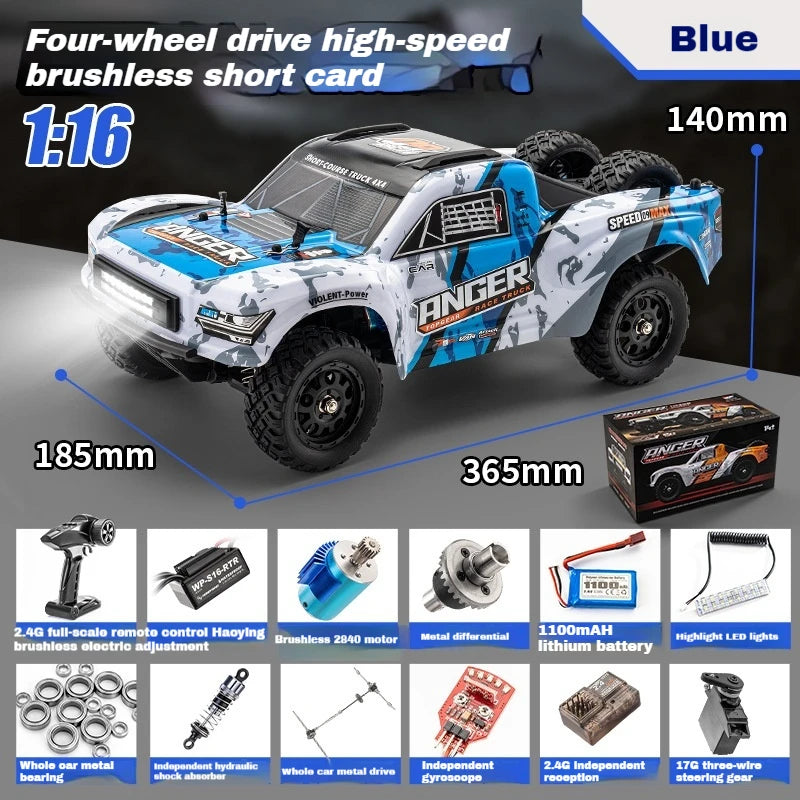 HBX RC Cars 3100A Short Box Truck Toy 4WD 1:16 Full Scale Brushless Off Road Vehicle Gyroscope RC Remote Control Car Toy Gift