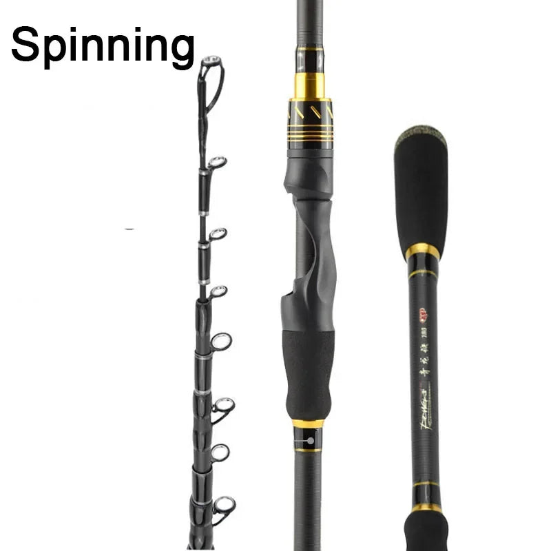 1.8M-2.1M Carbon Fishing Rod MH Spinning Casting Telescopic Fishing Rod Ultralight Weight Fishing Pole Travel FishingTackle