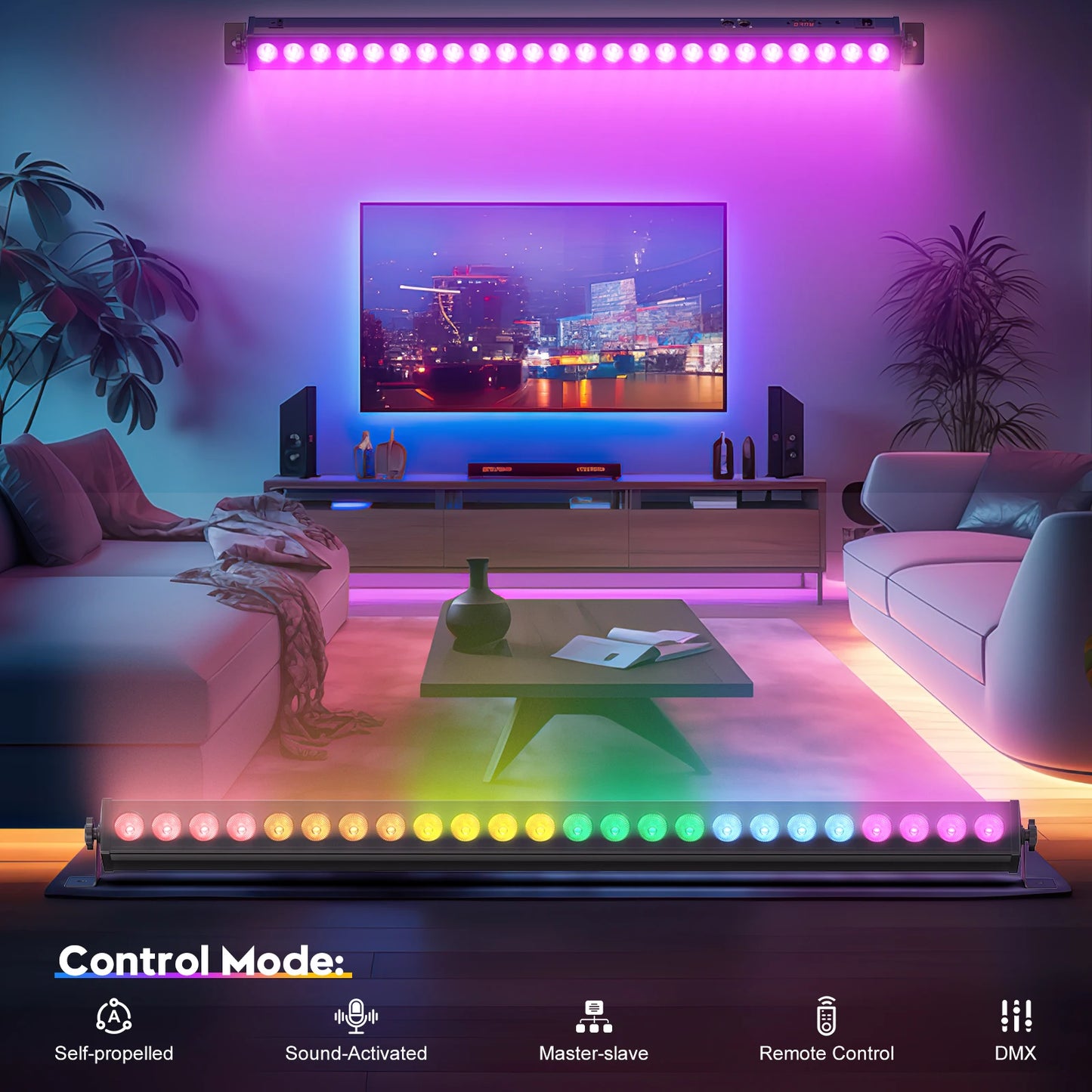 U'King 4Pcs 60W RGB 24LED Wall Wash Light Bar With Remote Controller DMX Stage Light Bar For Wedding Church Music Dance DJ Party