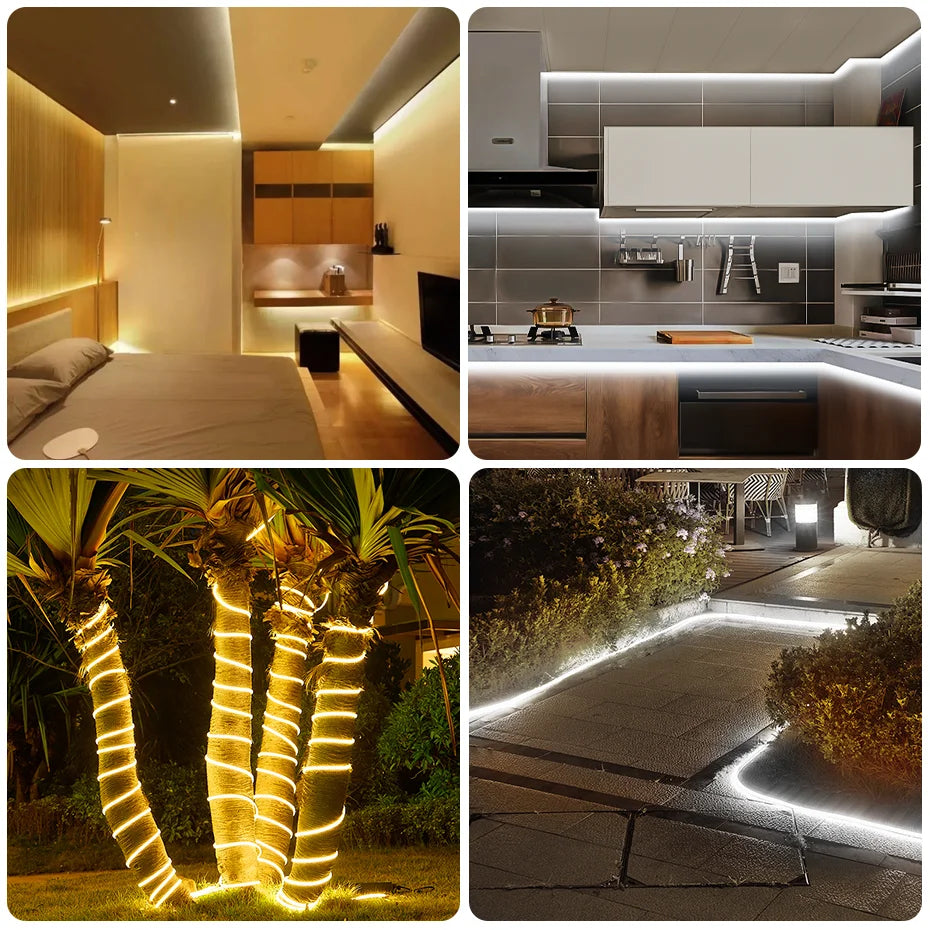 220V Led Strip 2835SMD Adhesive Tape With Dimmer Timing Switch EU/UK Plug 120LEDs/M IP67 Waterproof Indoor Outdoor Lighting
