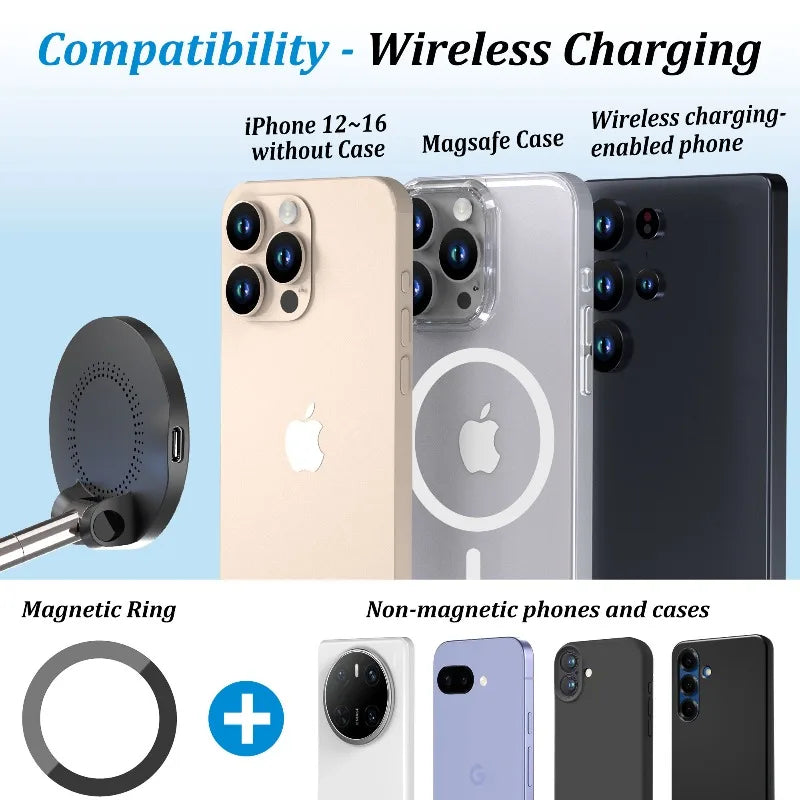 PlusAcc Vacuum Magnetic Car Phone Holder with Wireless Charger 360° Adjustable Suction Cup Mount for iPhone 17/16/15/14 Pro Max