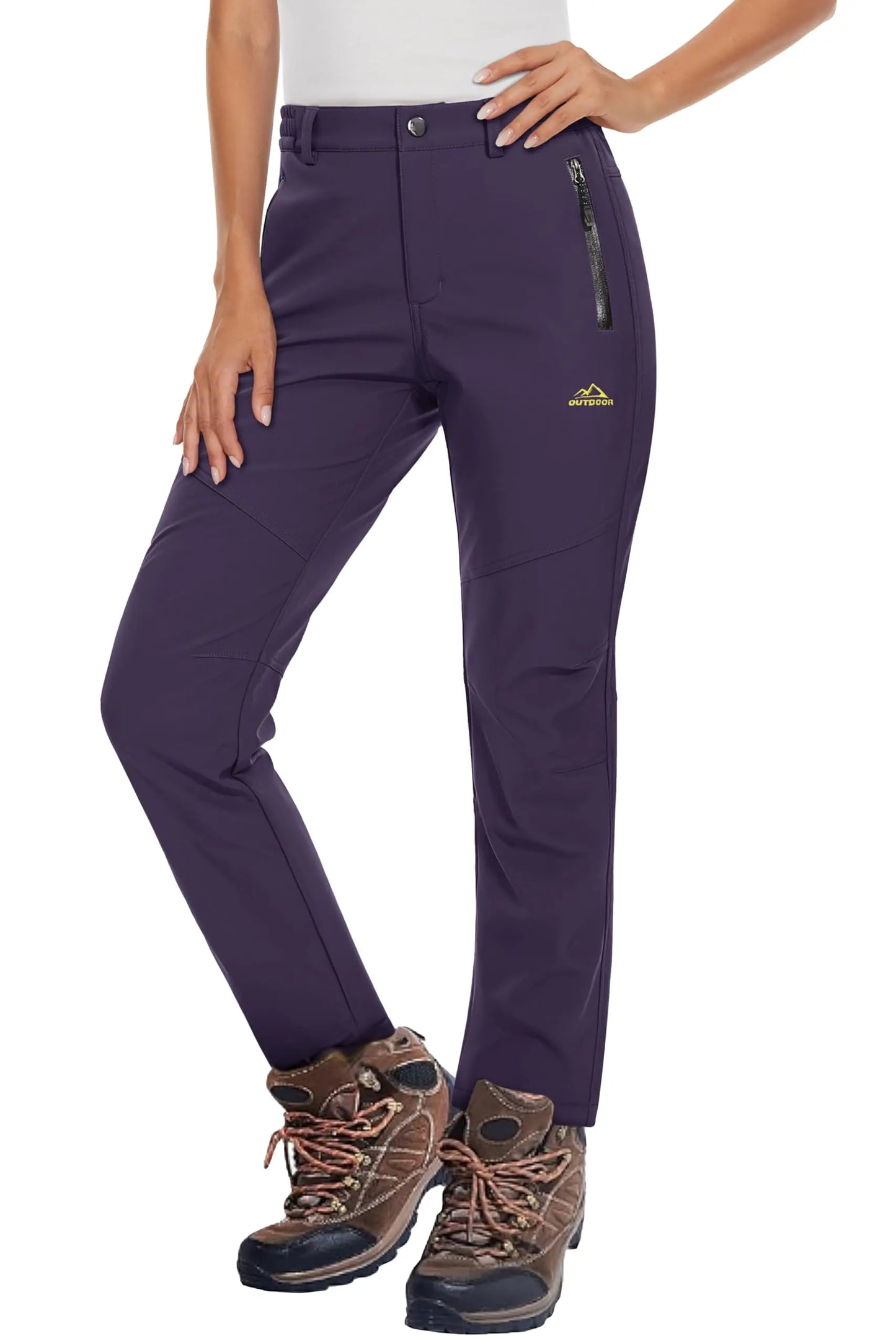 KEFITEVD Women's Winter Fleece Soft Shell Hiking Pants Warm Thermal Waterproof Windproof Trousers Outdoor Ski Camping Fishing