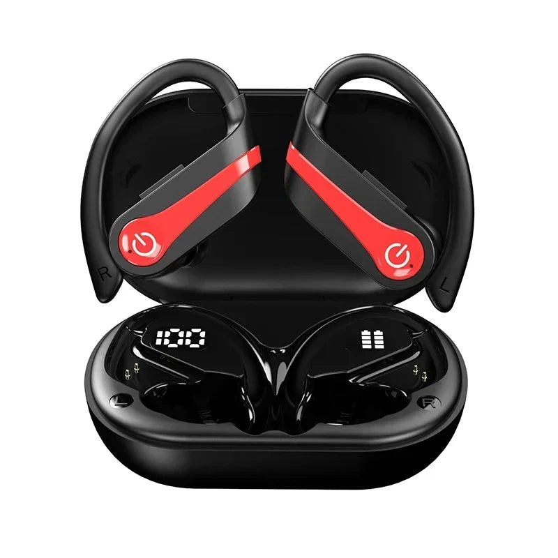 YYK Q63 Bluetooth 5.3 Wireless Earbuds with Mic IPX7 Waterproof 200H Earphones with Hooks for Sports Running Workout Gym