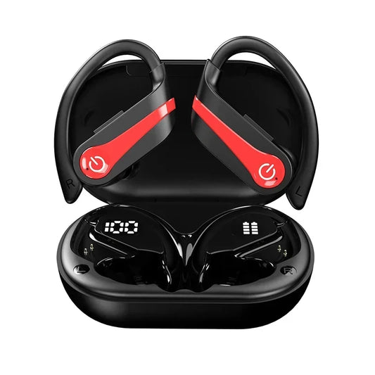 YYK Q63 Bluetooth 5.3 Wireless Earbuds with Mic IPX7 Waterproof 200H Earphones with Hooks for Sports Running Workout Gym