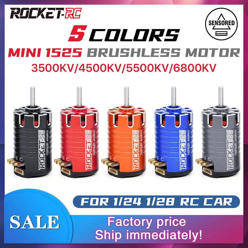 ROCKET-RC MINI 1525 3500-6800KV Sensored Brushless Motor For 1/28 1/24 RC Cars