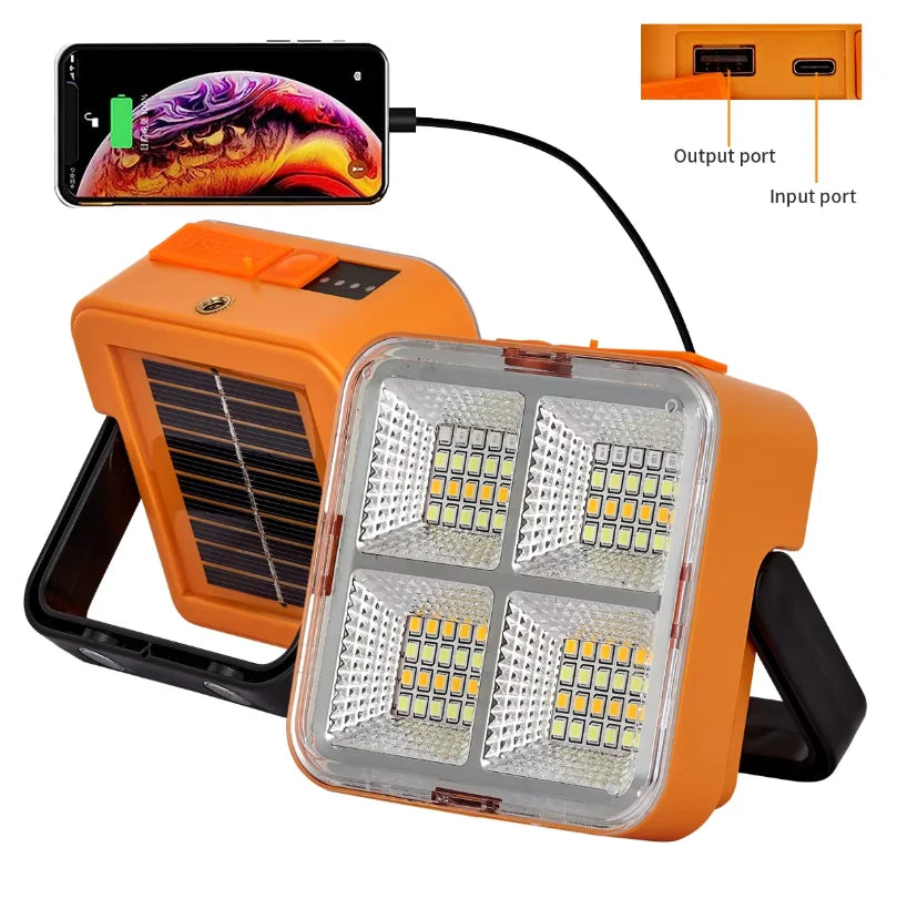 Solar Portable Camping Light with Stand Battery Rechargeable Lamp LED Cordless Flood Lights for Work Emergency Power Failure
