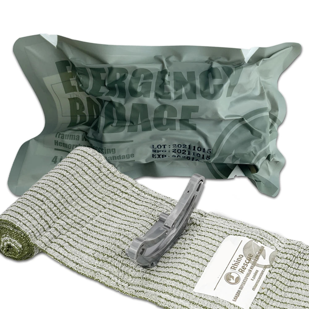 RHINO RESCUE 4" 6" Emergency Pressure Bandage Wound Dressing IFAK Kit High Elasticity Vacuum Packed Outdoor Hiking Essentials