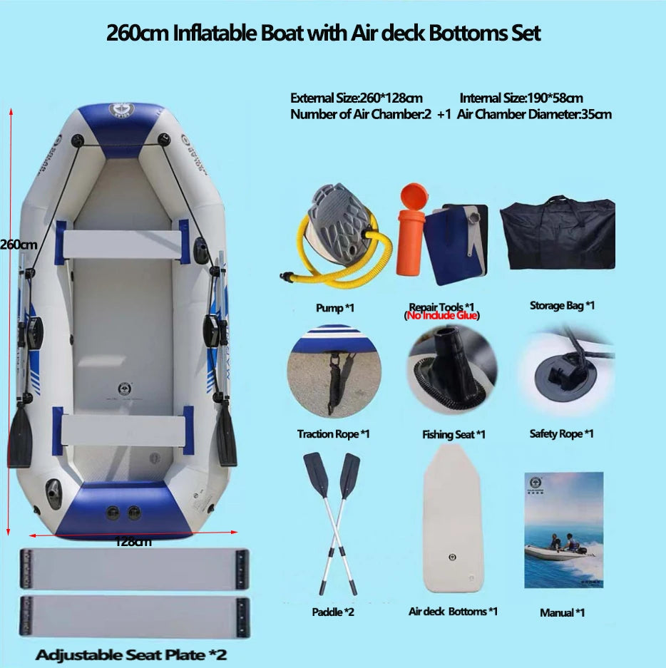 PVC Inflatable Boat 3 Layer Inflatable Fishing Boats Laminated Wear-Resistant Kayak Boats for 2-6 Person Kayak Rowing Canoe