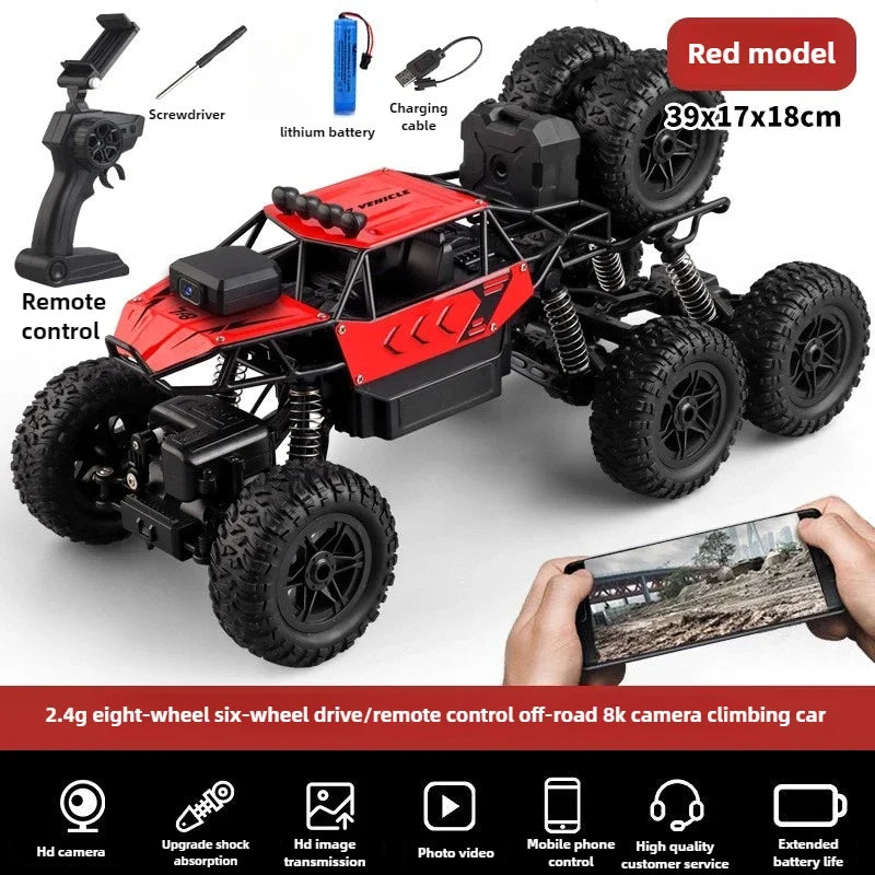 Kawaii Toy Car Gift-Upgrade Alloy 6WD Climbing Off-road Rc Cars,Remote Control Car Model,Fart Spray 8K HD Camera,Toys For Boys