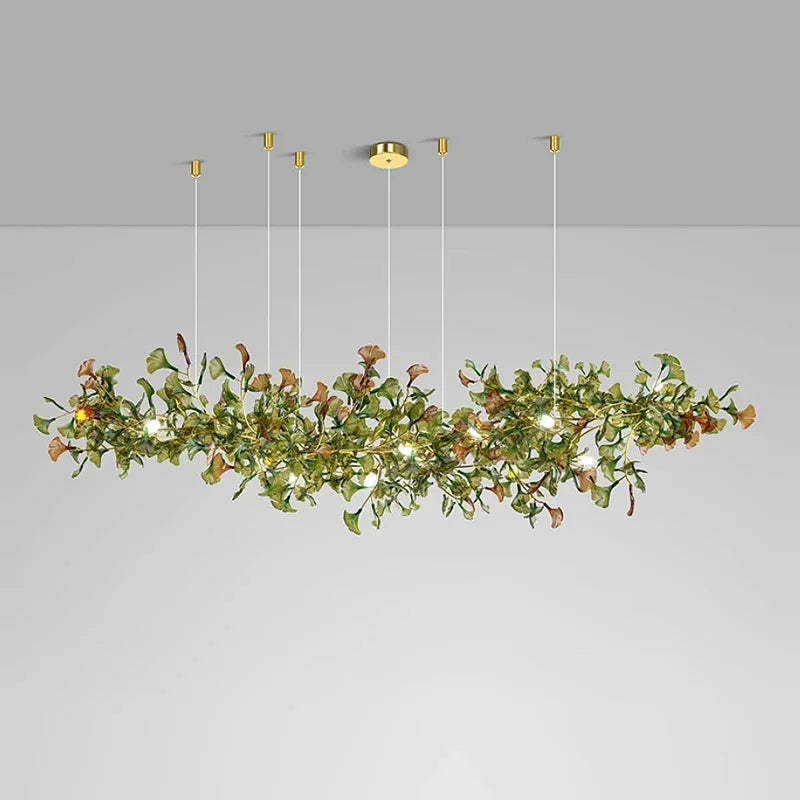 Modern Minimalist Ginkgo Leaf Glass LED Chandelier Living Room Dining Room Hanging Indoor Home Decoration Lighting Fixtures