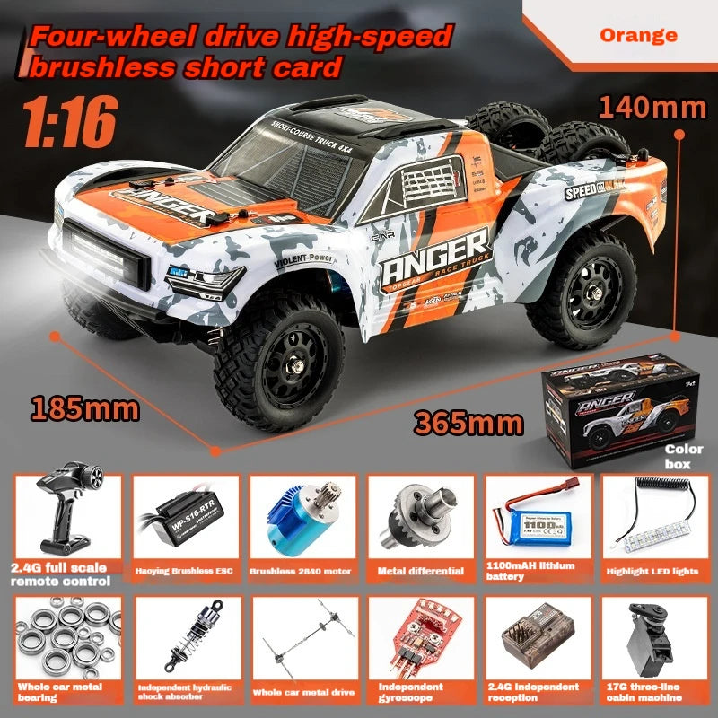 HBX RC Cars 3100A Short Box Truck Toy 4WD 1:16 Full Scale Brushless Off Road Vehicle Gyroscope RC Remote Control Car Toy Gift
