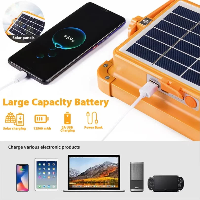 Solar Portable Camping Light with Stand Battery Rechargeable Lamp LED Cordless Flood Lights for Work Emergency Power Failure