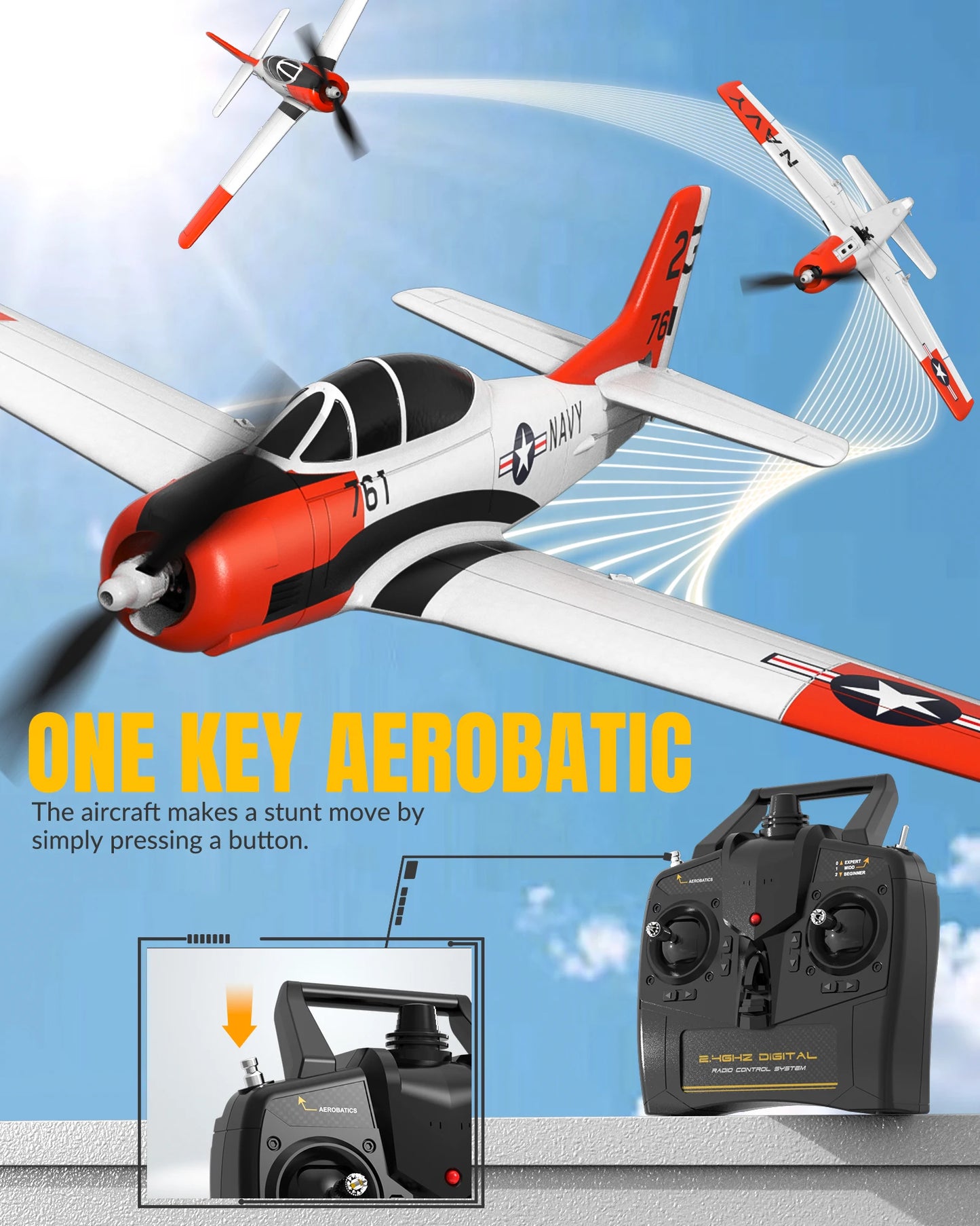 VOLANTEXRC RC Plane T28 2.4Ghz 4CH With Xpilot Stabilization System One Key Aerobatic With 2 batteries Remote Control Airplane