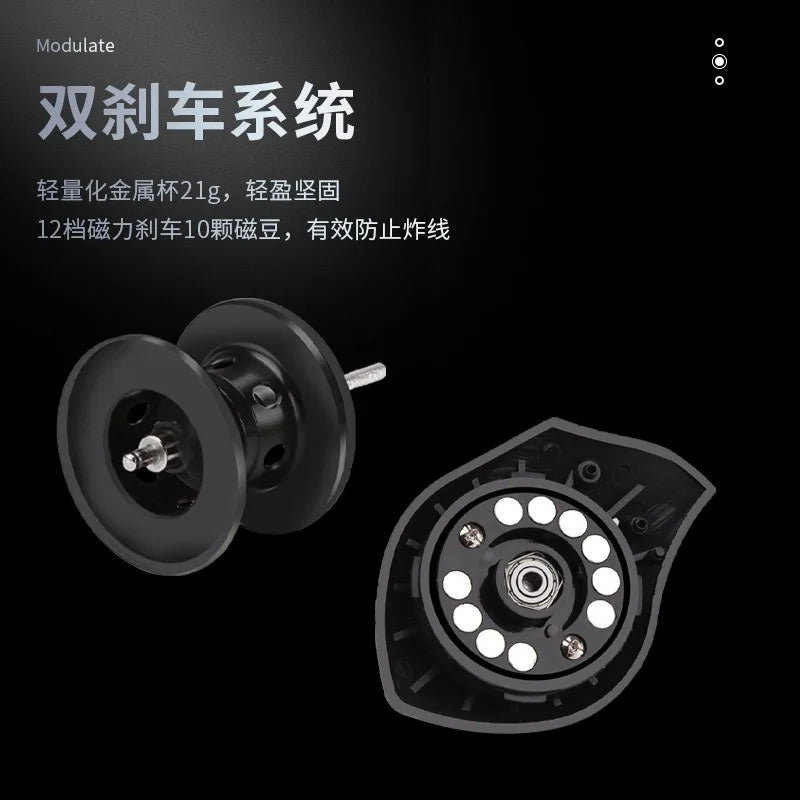 2026 Full Metal Double Brake Baitcasting Reel 12 Level Dual Adjust For Trout Pike Sea Bass Snapper Micro Cast Raft Fishing Wheel