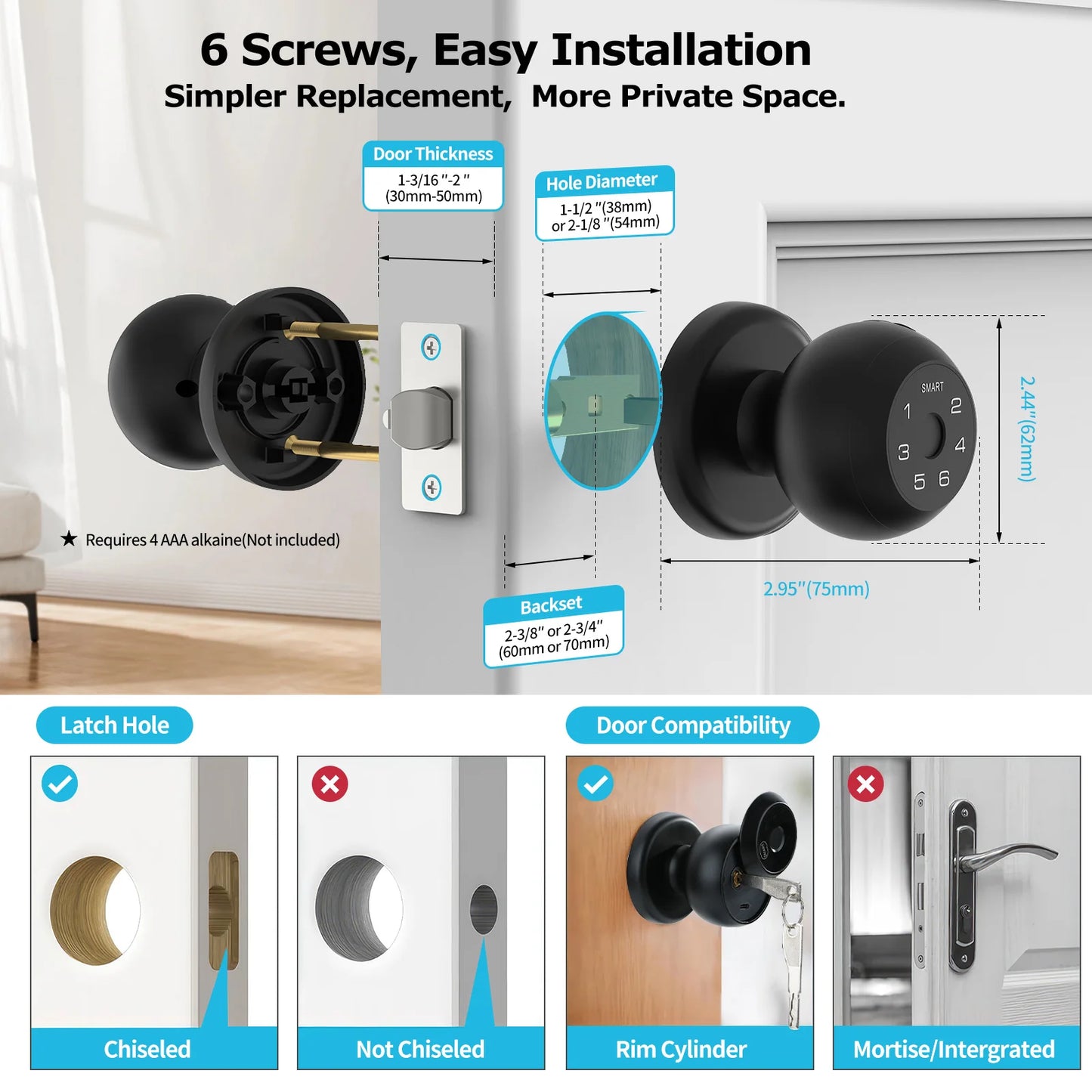 Viladepot Smart Lock Fingerprint Door Lock App Control Passcode Unlock Electronic Touchscreen Keypad Indoor