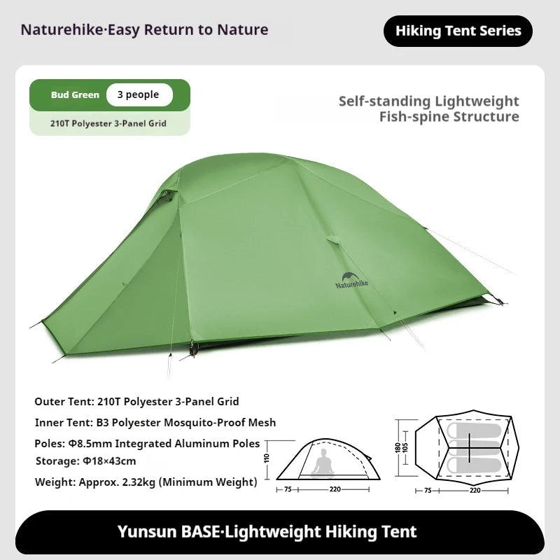 Naturehike Cloud Up Base Tent 1 2 3 Person Waterproof Double Layer Outdoor Hiking Camping Backpacking Cycling Tent 210T Nylon