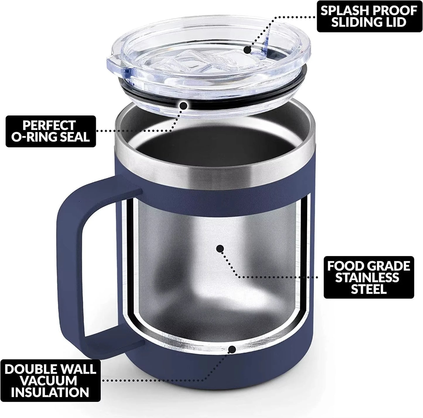 12oz Stainless Steel Mug with Handle Insulated Coffee Cup Insulated Tumbler Sliding Lid Gift for Camping, Office, Home, School