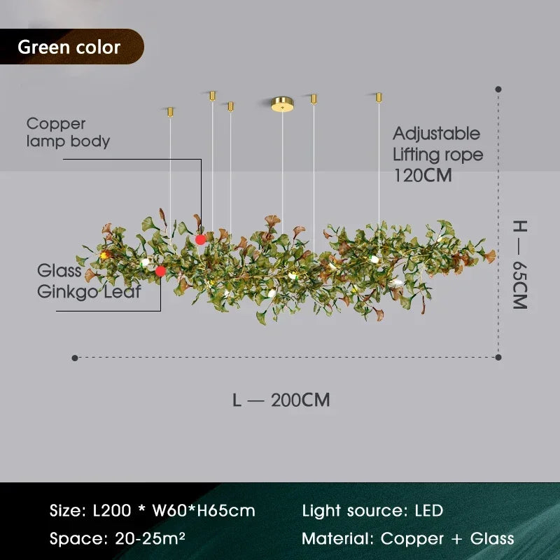 Modern Minimalist Ginkgo Leaf Glass LED Chandelier Living Room Dining Room Hanging Indoor Home Decoration Lighting Fixtures