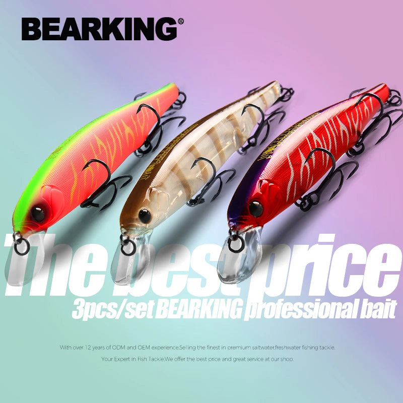 BEARKING best price 3pcs/set 11cm 15g dive 1.5m fishing gear shone lures minnow crank fixed weight wobbler bait isca artificial