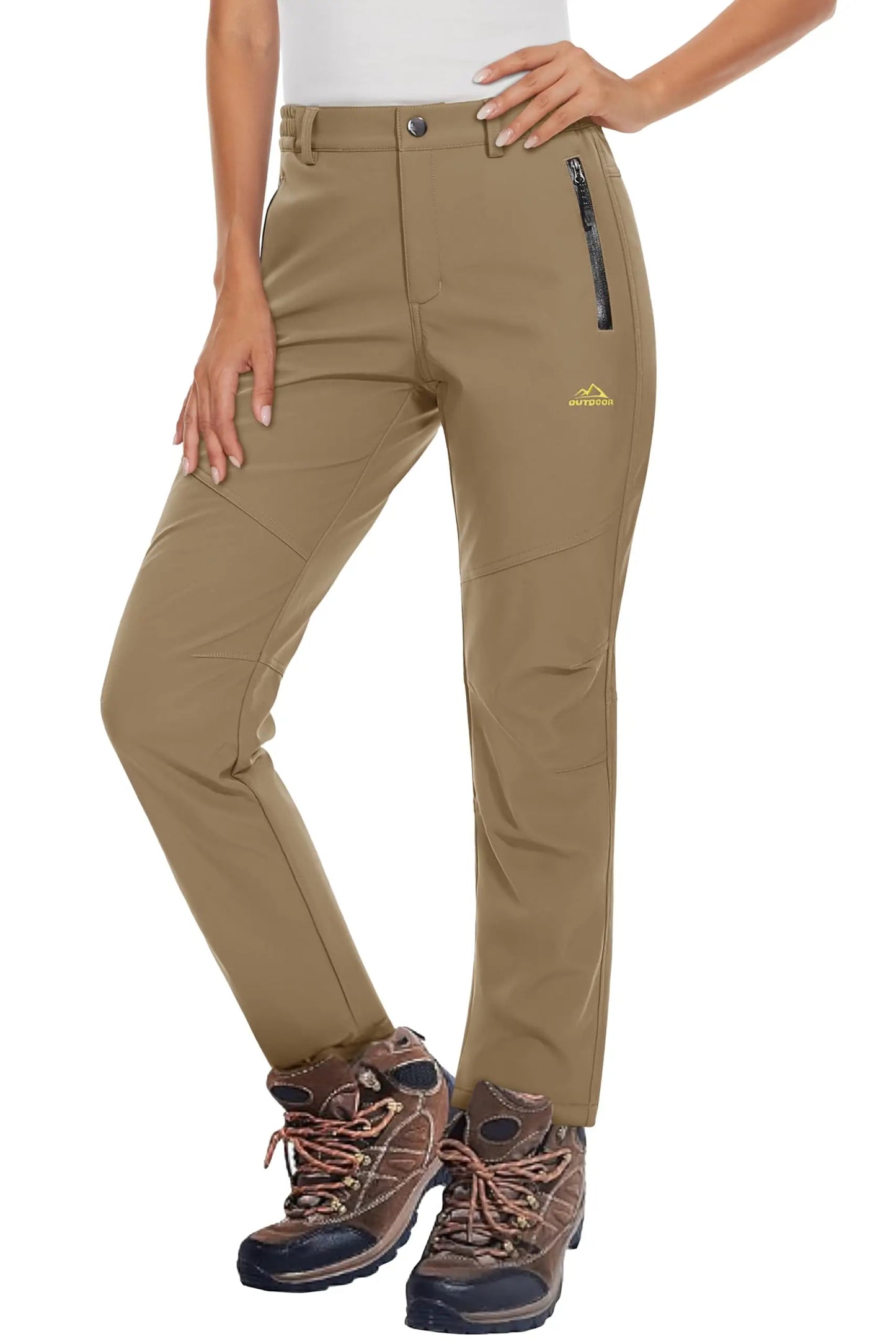 KEFITEVD Women's Winter Fleece Soft Shell Hiking Pants Warm Thermal Waterproof Windproof Trousers Outdoor Ski Camping Fishing