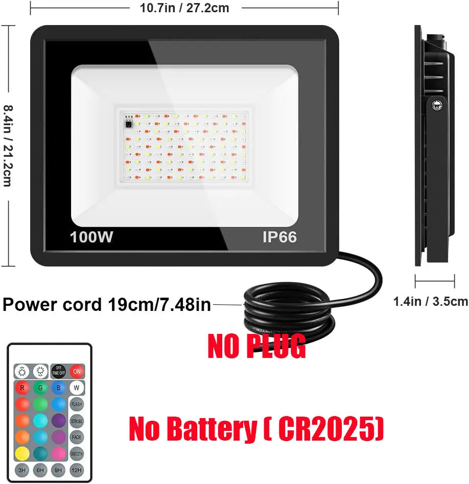 Ac 220V/110V Rgb Led Floodlight Reflector Outdoor Lighting 10W 30W 50W 100W Ip66 Waterproof Rgb Spotlight Lamps Remote Control