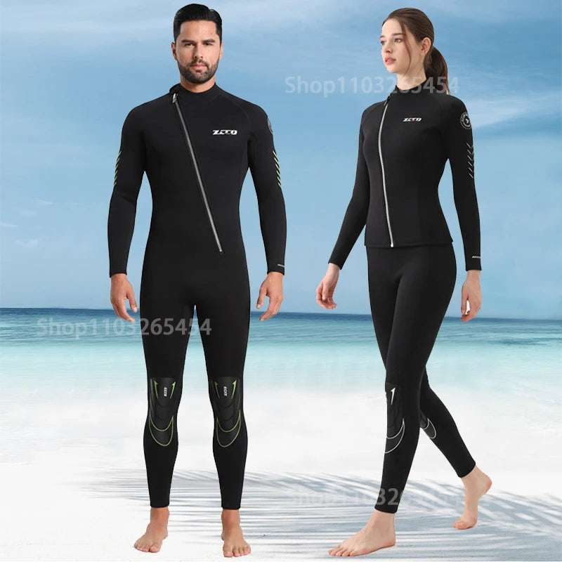 New 3mm Neoprene Men Women Wetsuit Warm Split Diving Clothing Zipper Jacket Pants Swimwear Kayak Surfing Swimsuit Diving Suit
