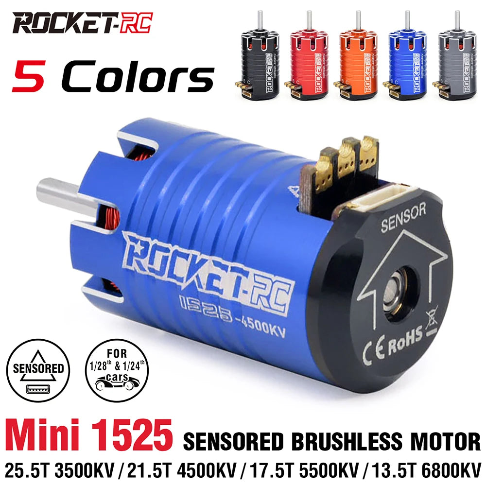 ROCKET-RC MINI 1525 3500-6800KV Sensored Brushless Motor For 1/28 1/24 RC Cars
