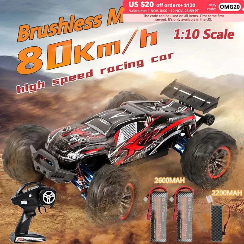 Professional Adult 80KM/H Alloy Frame RC Brushless Car Toys 4WD Buggy High Speed Racing Truck 200M Brake 1:10 RC Cars Model Toy