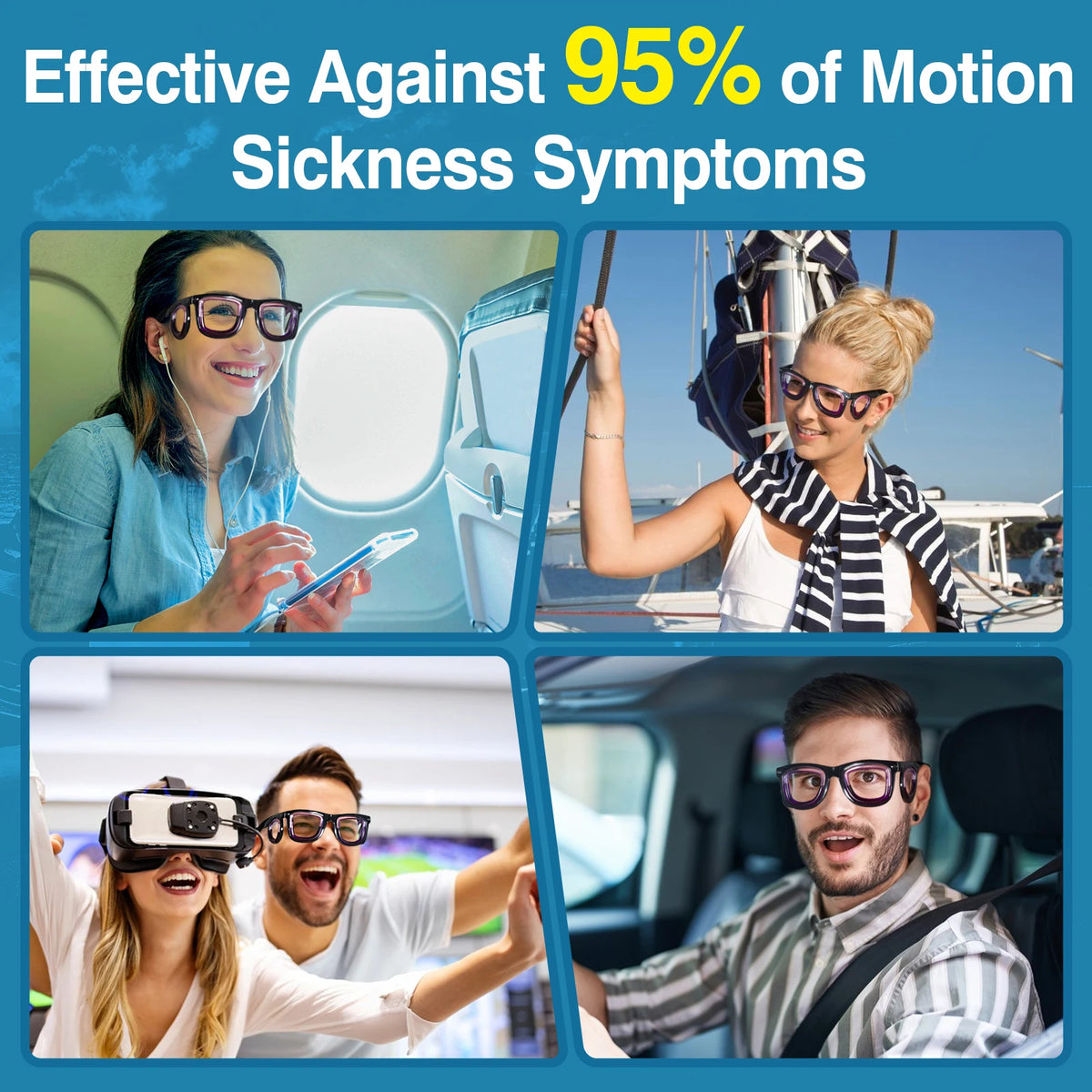 Anti-Motion Sickness Glasses | Ultra-Light Ergonomic Design for Cars/Travel/Cruises | Portable Nausea Relief