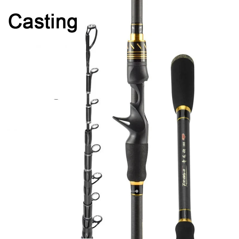1.8M-2.1M Carbon Fishing Rod MH Spinning Casting Telescopic Fishing Rod Ultralight Weight Fishing Pole Travel FishingTackle