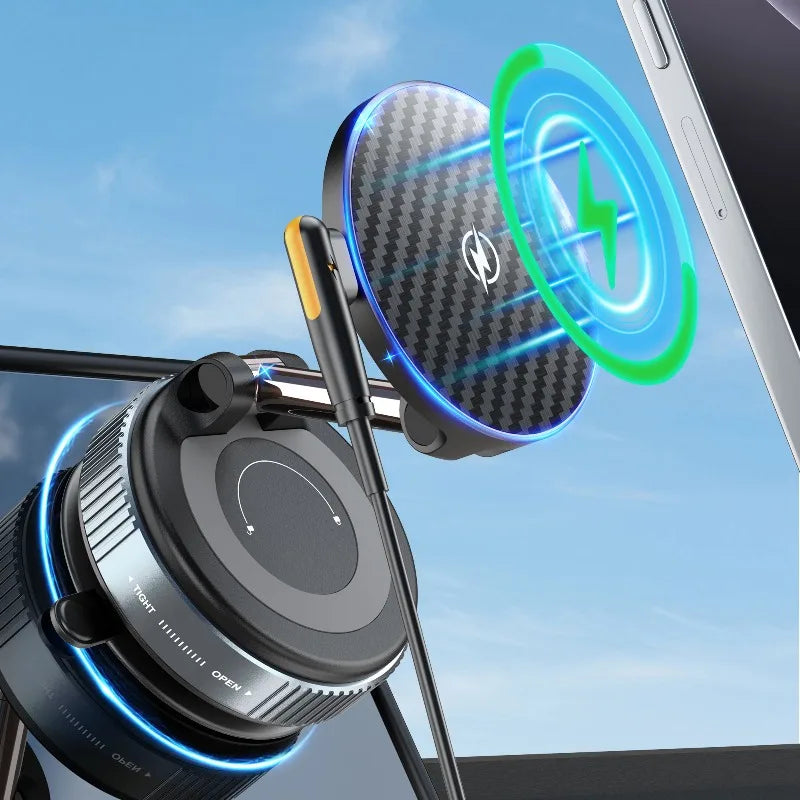 PlusAcc Vacuum Magnetic Car Phone Holder with Wireless Charger 360° Adjustable Suction Cup Mount for iPhone 17/16/15/14 Pro Max