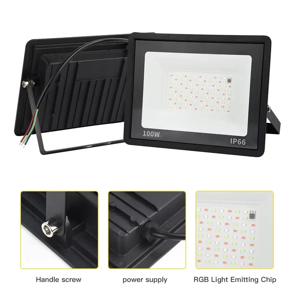 RGB LED Floodlight Outdoor Lighting 220V 30W 50W 100W IP66 Waterproof Outdoor RGB Spotlight Lamps Landscape Lighting