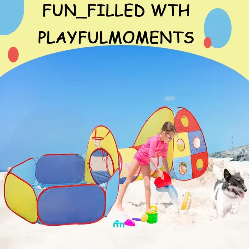 A Tent Playhouse Suitable For Indoor And Outdoor Use, Complete With A Tunnel, Ball Pool, And Fence, Featuring Large Capacity.Sui
