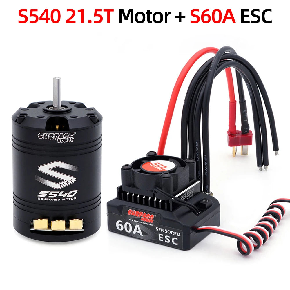 SURPASSHOBBY Brushless Motor ESC Combo Sensored S540 17.5T 21.5T Motor 60A Sensored ESC 32-bit 6V/3A BEC For 1/10 RC Cars